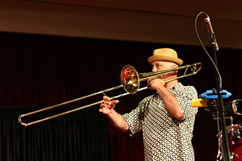 Trombone player playing at Dane Dances